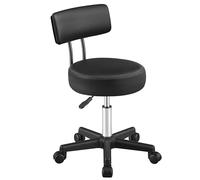 SONGMICS Taburete Giratorio con Respaldo, Silla de Trabajo de Cuero PU, Altura Ajustable, 50 x 50 x 83,5 cm, Negro, para Peluquería, Salón, Oficina, Colección Activo OSC071B101