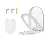 SONGMICS Tapa de WC en Forma de D Alargada, Cierre Suave, Asa, Extraíble con Clip, Tapa de Inodoro Universal, Montaje Fácil, Asiento de Plástico PP, Carga 300 kg, Blanco BTL003WZ01