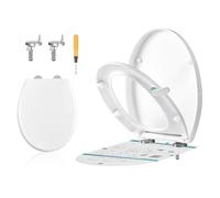 SONGMICS Tapa de WC en Forma de O, Cierre Suave, Asa, Extraíble con Clip, Tapa de Inodoro Universal, Montaje Fácil, Asiento de Plástico PP, Carga 300 kg, Blanco BTL001WZ01