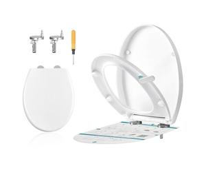 SONGMICS Tapa de WC en Forma de O, Cierre Suave, Asa, Extraíble con Clip, Tapa de Inodoro Universal, Montaje Fácil, Asiento de Plástico PP, Carga 300 kg, Blanco BTL001WZ01