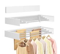 SONGMICS Tendedero de Ropa, montado en la Pared, Plegable, con Estante de | Barras para colgar, diseño magnético, para cuarto de lavado, baño, blanco mate y plata, colección Bunji ULLR809WE01