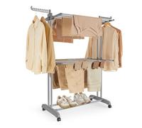 SONGMICS Tendedero Plegable de 3 Niveles, con Ruedas, Alas Plegables, 125,5 x 63,5 x 148 cm, Gran Capacidad, Montaje Fácil, Uso Interior y Exterior, Gris LLR702G01