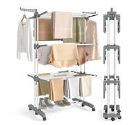 SONGMICS Tendedero Plegable de 3 Niveles, con Ruedas, Alas Plegables | 125,5 x 63,5 x 172,5 cm, Gran Capacidad, Montaje Fácil, Uso Interior y Exterior, Blanco, Colección BUNJI LLR703WZ02