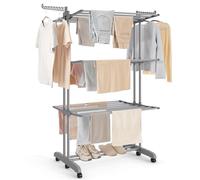 SONGMICS Tendedero Plegable de 4 Niveles, con Ruedas, Alas Plegables | 125,5 x 63,5 x 172,5 cm, Gran Capacidad, Montaje Fácil, Uso Interior y Exterior, Gris, Colección BUNJI LLR703G01