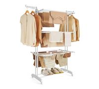 SONGMICS Tendedero Plegable de 4 Niveles, Móvil con Ruedas, Alas Plegables, 63,5 x 128 x 173 cm, Gran Capacidad, Montaje Fácil, Uso Interior y Exterior, Blanco Nube LLR701W03