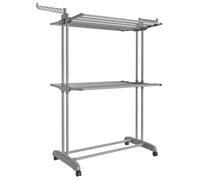 SONGMICS Tendedero, Tendedero Plegable de 3 Niveles, con Ruedas, Alas Plegables, 63,5 x 128 x 148 cm, Gran Capacidad, Montaje Fácil, Uso Interior y Exterior, Gris Paloma Gris Paloma