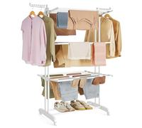 SONGMICS Tendedero, Tendedero Plegable de 4 Niveles, con Ruedas, Alas Plegables, 63,5 x 128 x 173 cm, Gran Capacidad, Montaje Fácil, Uso Interior y Exterior, Blanco Nube LLR701W03