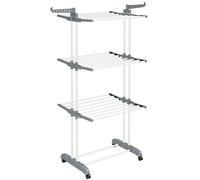 SONGMICS Tendedero, Tendedero Plegable de 4 Niveles, Tendedero Móvil, con Ruedas, Alas Plegables, 64 x 126 x 172 cm, Gran Capacidad, Montaje Fácil, Uso Interior y Exterior, Blanco/Gris/Negro Tinta Bla