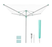 SONGMICS Tendedero Tipo Paraguas, Altura Ajustable, 60 m de Cuerda | Aleación de Aluminio, Anclaje al Suelo, con Funda y Pinzas, para 6 Coladas, Plateado y Verde, COLECCIÓN BUNJI LLR302E01V1