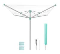 SONGMICS Tendedero Tipo Paraguas, Tendedero de Exterior, Altura Ajustaable, Aleación de Aluminio, Anclaje al Suelo, con Funda y Pinzas, Plateado y Verde, 50 m de Cuerda, para 5 Coladas LLR301E01V1