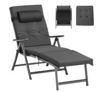 SONGMICS Tumbona Plegable con Cojín de 6 cm de Grosor, Reposacabezas Desmontable, Transpirable, Respaldo Ajustable, Soporta hasta 150 kg, Gris Pizarra GCB024GZ02