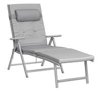 SONGMICS Tumbona Plegable con Cojín de 6 cm de Grosor, Reposacabezas Desmontable, Transpirable, Respaldo Ajustable, Soporta hasta 150 kg, Gris GCB24GY