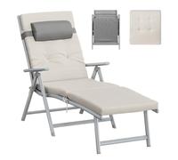 SONGMICS Tumbona Plegable con Cojín de 6 cm de Grosor, Reposacabezas Desmontable, Transpirable, Respaldo Ajustable, Soporta hasta 150 kg, Beige Arena GCB024WZ02