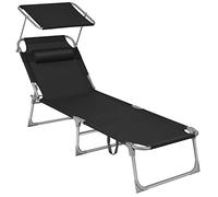 SONGMICS - Tumbona Plegable, Tumbona, 193 x 53 x 29 cm, Capacidad 150 kg, Parasol, Respaldo reclinable, jardín, Piscina, terraza, Negro GCB192B01