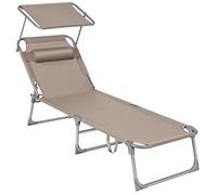 SONGMICS - Tumbona Plegable, Tumbona, 193 x 53 x 29 cm, Capacidad de Carga 150 kg, con Parasol y Respaldo reclinable, para jardín, Piscina, terraza, Color Topo GCB192K01