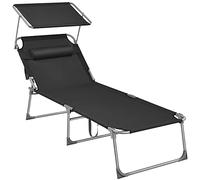 SONGMICS - Tumbona Plegable, Tumbona, 200 x 71 x 38 cm, Capacidad de Carga 150 kg, con Parasol y Respaldo reclinable, para jardín, Piscina, terraza, Negro GCB22BK