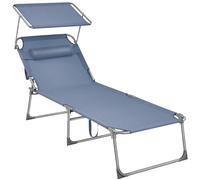 SONGMICS - Tumbona Plegable, Tumbona, 71 x 200 x 38 cm, Capacidad de Carga 150 kg, con Parasol, Respaldo reclinable, para jardín, Piscina, terraza, Azul GCB022Q01
