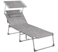 SONGMICS - Tumbona Plegable, Tumbona, 71 x 200 x 38 cm, Capacidad de Carga 150 kg, con Parasol, Respaldo reclinable, para jardín, Piscina, terraza, gamba, GCB022G01