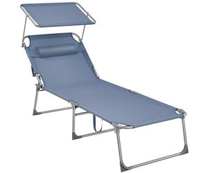 SONGMICS - Tumbona Plegable, Tumbona, 71 x 200 x 38 cm, Capacidad de Carga 150 kg, con Parasol, Respaldo reclinable, para jardín, Piscina, terraza, Azul GCB022Q01