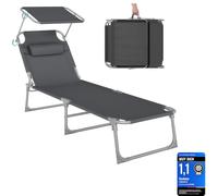 SONGMICS Tumbona Reclinable, 193 x 53 x 29 cm, Carga de 150 kg | con Reposacabezas de Protección Solar y Respaldo, para Terraza, Piscina, Jardín, Gris Oscuro, Colección SANDY GCB19UV1