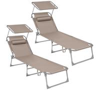 SONGMICS Tumbona Reclinable, Juego de 2, 193 x 53 x 29 cm, Carga de 150 kg, con Reposacabezas de Protección Solar y Respaldo, para Terraza, Piscina, Jardín, Topo GCB192K02