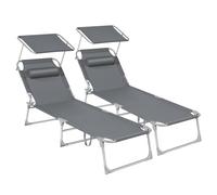 SONGMICS Tumbona Reclinable, Juego de 2, 193 x 53 x 29 cm, Carga de 150 kg, con Reposacabezas de Protección Solar y Respaldo, para Terraza, Piscina, Jardín, Gris Oscuro GCB19UV1-2