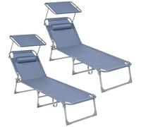 SONGMICS Tumbona Reclinable, Juego de 2, 193 x 53 x 29 cm, Carga de 150 kg, con Reposacabezas de Protección Solar y Respaldo, para Terraza, Piscina, Jardín, Azul ZH2504065