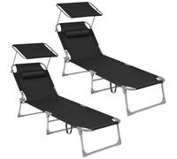 SONGMICS Tumbona Reclinable, Juego de 2, 193 x 53 x 29 cm, Carga de 150 kg, con Reposacabezas de Protección Solar y Respaldo, para Terraza, Piscina, Jardín, Negro GCB192B02