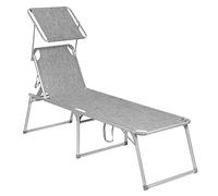 SONGMICS Tumbona, Tumbona de Relación, Modelo Grande, 65 x 200 x 48 cm, Carga 150 kg, con Respaldo Reclinable y Parasol, Plegable, para Jardín, Balcón, Gris y Blanco GCB26TG