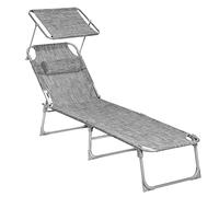 SONGMICS Tumbona, Tumbona Reclinable, 193 x 53 x 29 cm,Carga de 150 kg, con Reposacabezas de Protección Solar y Respaldo Reclinable, para Terraza, Piscina, Jardín, Greige GCB19T