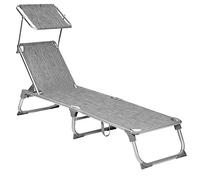 SONGMICS Tumbona, Tumbona Reclinable, con Respaldo y Parasol Reclinables, Plegable, Ligera, 55 x 193 x 31 cm, Carga 150 kg, para Jardín, Gris Ligero GCB19TG