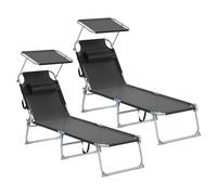 SONGMICS Tumbonas Plegables, 189 x 53 x 28,5 cm, Juego de 2 Tumbonas para Jardín, con Cojines, Cada Una con Carga 110 kg, con Parasol y Respaldo Ajustables, para Terraza y Balcón, Negro GCB292BZ02