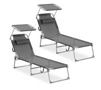 SONGMICS Tumbonas Plegables, 189 x 53 x 28,5 cm, Juego de 2 Tumbonas para Jardín, con Cojines, Cada Una con Carga 110 kg, con Parasol y Respaldo Ajustables, para Terraza y Balcón, Gris GCB292GZ02