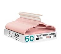 SONGMICS UCRP20PK05 - Paquete de 50 Perchas de plástico Que ahorran Espacio | Antideslizante, 0.2 pulgadas de grosor, 16.5 pulgadas de ancho, gancho giratorio de 360°, rosa claro, UCRP20PK05