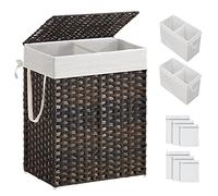 SONGMICS ULCB251K01V1 - Cesta de lavandería con tapa, 90 L con 2 bolsas de forro extraíbles y 6 bolsas de malla, cesta de mimbre para la ropa sucia, cesta doble para baño, 13 x 18.1 x 23.6 pulgadas,