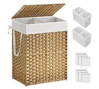 SONGMICS ULCB251N01V1 - Cesta de lavandería con tapa, 90 litros con 2 bolsas de forro extraíbles y 6 bolsas de malla, cesta de mimbre para la ropa sucia, cesta doble para baño, 13 x 18.1 x 23.6