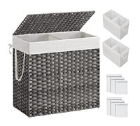 SONGMICS ULCB253G01 - Cesta de lavandería con tapa, 130 L con 2 bolsas de forro extraíbles y 6 bolsas de malla, cesta de lavandería de ratán polivinílico, cesta doble para la ropa sucia para baño, 13
