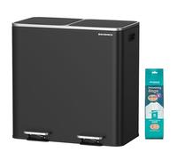 SONGMICS ULTB730B80 - Cubo de basura, 2 compartimentos interiores de plástico (2 x 40 L) para cocina, con 15 bolsas de basura y tapas con bisagras, hermético, negro