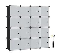 SONGMICS Unidad de Almacenamiento de 16 Cubos, Zapatero, Cubos apilables, Armario de plástico, Armario, con Puertas, para Dormitorio, Oficina, fácil de Montar, Blanco y Negro LPC44HS