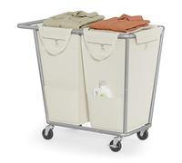 SONGMICS URLS009W01 - Cesta de lavandería con ruedas, 50.2 galones (190 L), cesta rodante de 2 secciones con bolsas extraíbles, marco de acero resistente con asa, color blanco crema