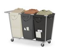 SONGMICS URLS010X01 - Cesta para la ropa sucia con ruedas, 76.6 galones (290 L), cesta rodante de 3 secciones con bolsas extraíbles, marco de acero resistente con asa, blanco crema, gris oscuro y