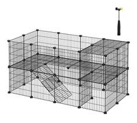 SONGMICS - Valla para animales domésticos, 2 niveles, recinto modulable, para animales pequeños, hámsters, conejos, conejillos de indias, paneles de malla, uso interior, 143 x 73 x 71 cm, Negro/Blanco