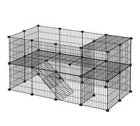 SONGMICS - Valla para animales domésticos, 2 niveles, recinto modulable, para animales pequeños, hámsters, conejos, conejillos de indias, paneles de malla, uso interior, 143 x 73 x 71 cm, negro LPI02H