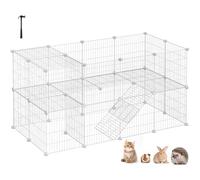 SONGMICS Valla para Mascotas 2 Niveles, Recinto modulable, Paneles de Malla | para Animales pequeños, hámsters, Conejos, Cerdo Pavo, para Uso Interior, 143 x 73 x 71 cm, Blanco, Colección DAMION LPI02W