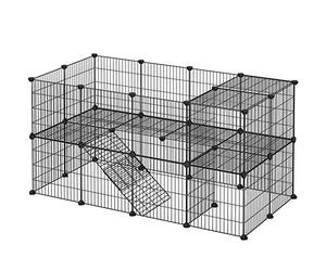 SONGMICS Valla para Paqueños Animales, Jaula de Malla metálica Ajustable, Valla con 2 Niveles, Recinto Flexible, Martillo de Goma Incluido, Montaje DIY, 143 x 73 x 71 cm, Negro LPI02H