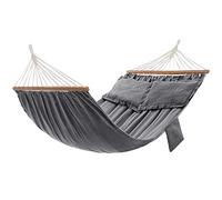 SONGMICS Wooden Hammock Bars Hamaca, con 2 Almohadas, 210 x 150 cm | Hamaca de exterior, Cama columpio, ,Garden, Relax, Swing, Balcony, Terrace, Capacidad de Carga 300 kg, Gris, GDC022G01