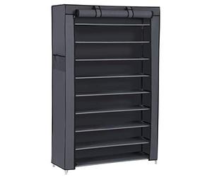 SONGMICS Zapatero, 10 Niveles, Zapatero de Entrada 28 x 88 x 160 cm con Cubierta de Tela, Delgado, Marco de Metal, Gris RXJ36G01