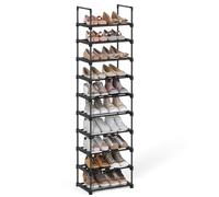 SONGMICS Zapatero, 10 Niveles, Zapatero Estrecho, Organizador de Zapatos de Metal, Pasillo, Salón, Armario, Ahorra Espacio, Apilable, para 10-20 Pares, 30 x 45 x 174 cm, Negro LSA25BK