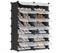 SONGMICS Zapatero, 12 Compartimentos, Zapatero Delgado para Entrada con Puertas, Armario Modular en Plástico y Estructura Metálica, 31 x 83 x 105 cm, Negro LPC26HV1