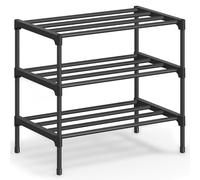 SONGMICS Zapatero, 3 Niveles, Estrecho para Entrada, Apilable | Organizador de Zapatos, Plástico PP y Acero, Armario para Salón, 45 x 30 x 55 cm, Negro Tinta, Colección Deky LSA113BH01